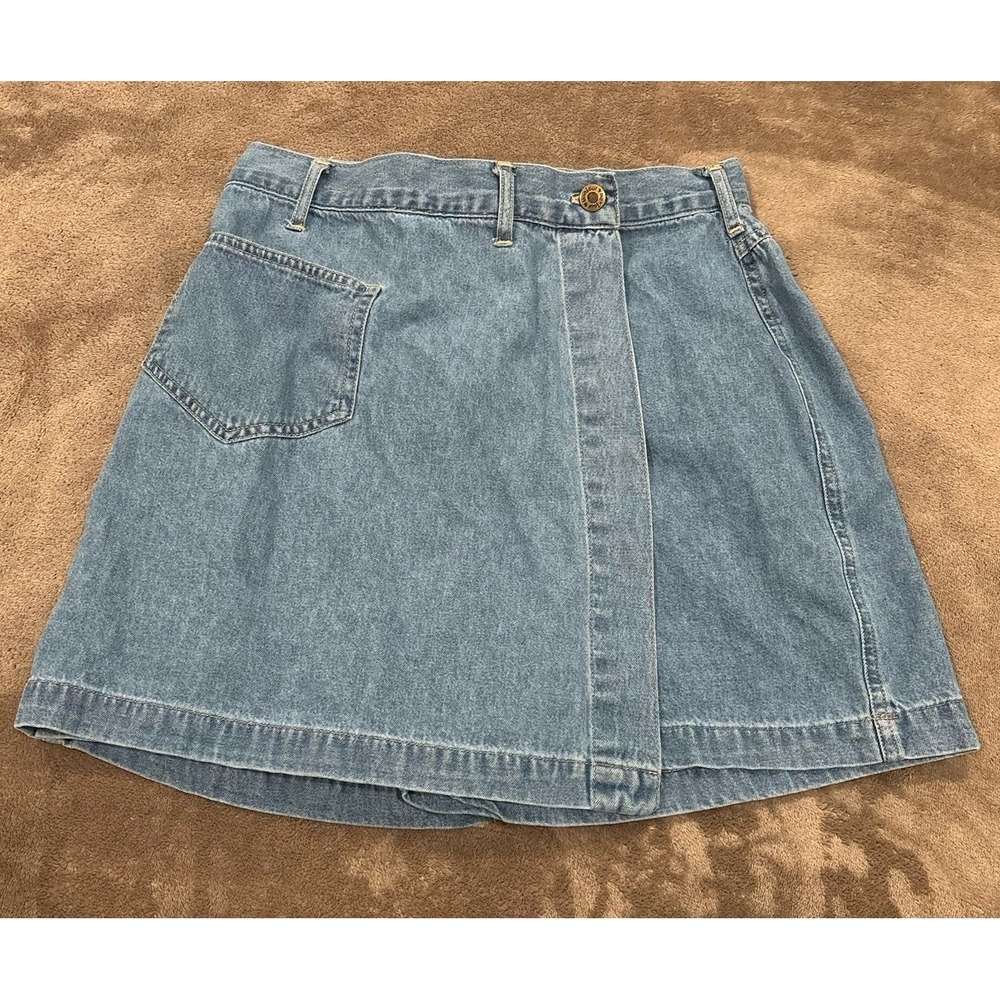 Faded Glory Denim Skort 7/8 Medium Wash Stretch Y2K Casual Summer‎ Cotton Retro
